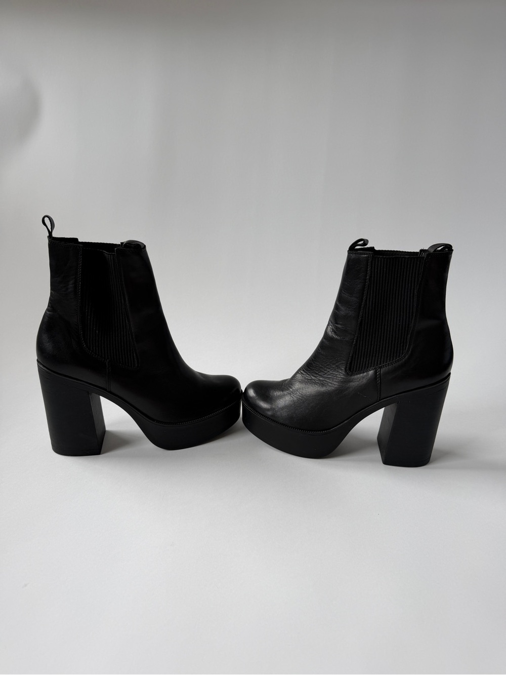 L'INTERVALLE Black Leather Platform Chelsea Boots - Picture 4 of 11